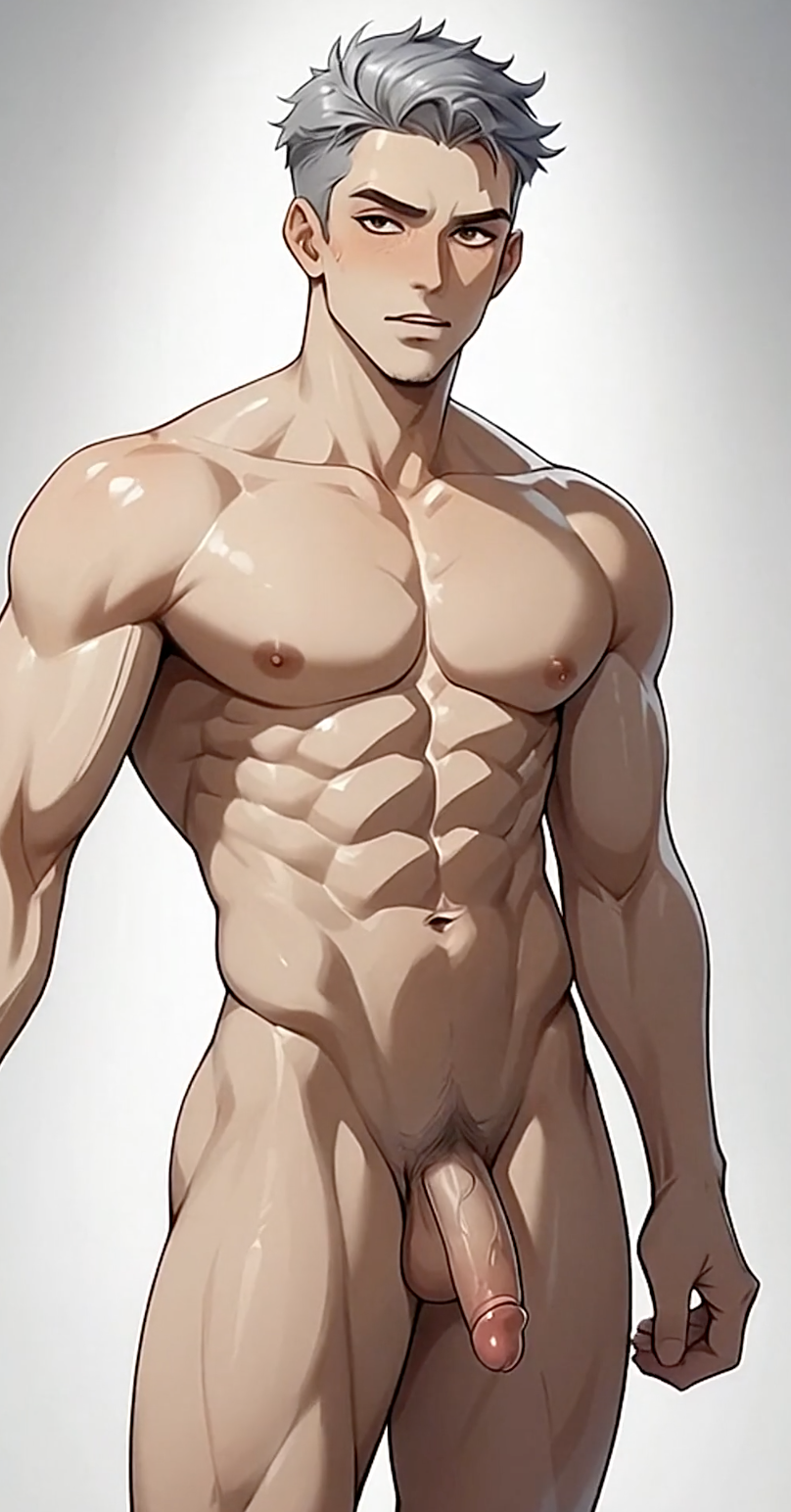 Anime KI-Mann mit silbernem Haar